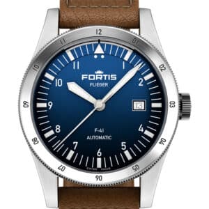 FORTIS Flieger F-41 Liberty Blue auf Teak Brown Aviator Strap F4220025