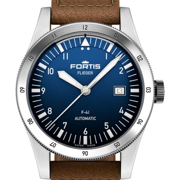 FORTIS Flieger F-41 Liberty Blue auf Teak Brown Aviator Strap F4220025