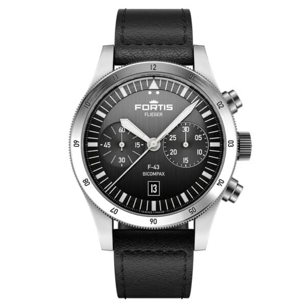 FORTIS Flieger F-43 Bicompax Black auf Aviator Strap F4240007