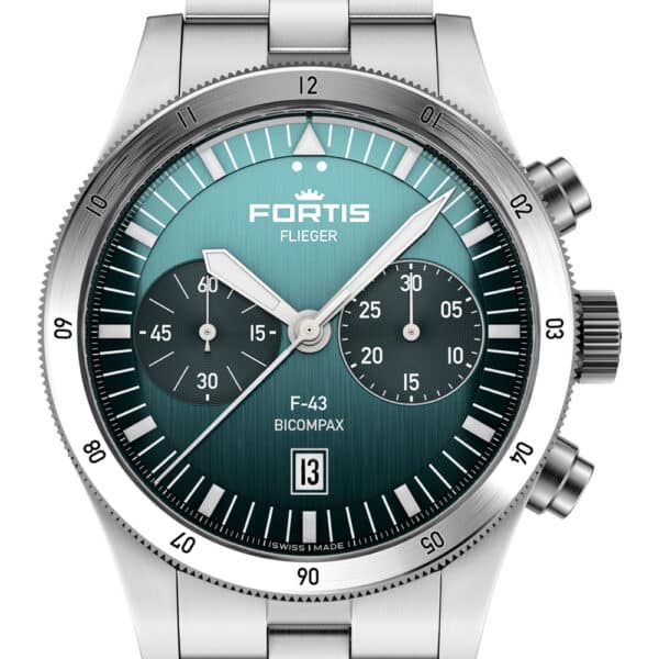 FORTIS Flieger F-43 Bicompax Petrol auf Block Bracelet F4240008