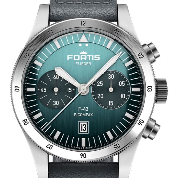 FORTIS Flieger F-43 Bicompax Petrol auf Indigo Aviator Strap F4240009