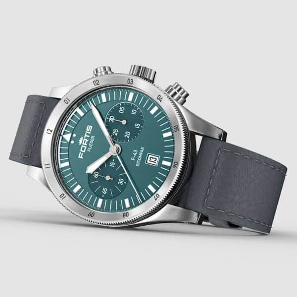 FORTIS Flieger F-43 Bicompax Petrol auf Indigo Aviator Strap F4240009