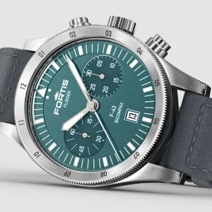 FORTIS Flieger F-43 Bicompax Petrol auf Indigo Aviator Strap F4240009