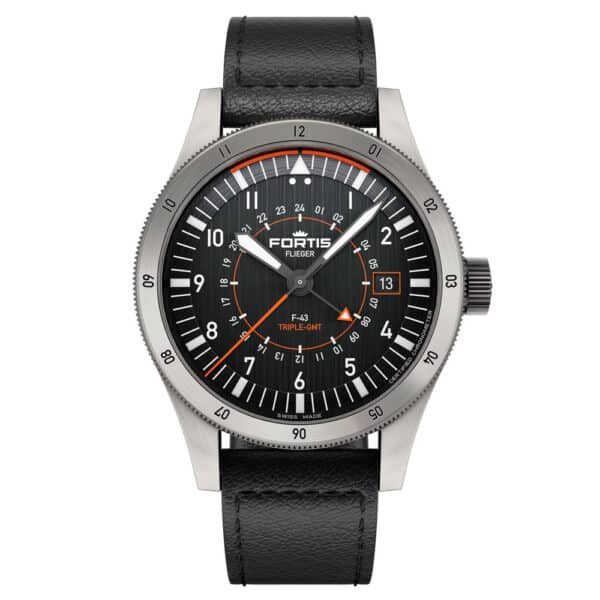 FORTIS Flieger F-43 Triple-GMT Original auf Black Aviator Strap F4260001